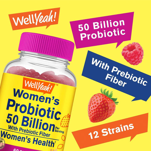 Womens Probiotic 50 Billion Gummies 12 Strains - with Prebiotic Fiber for Digestive - Vaginal, Digestive, Immune Suport and Gut Health - Shelf Sta...