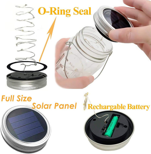 Mason Jar Solar Lantern Lights, 8 Pack 30 LED Bulbs Fairy Star Firefly Solar Lids Jar Lights,8 Hangers Included(No Jars),for Patio Garden Mason Ja...
