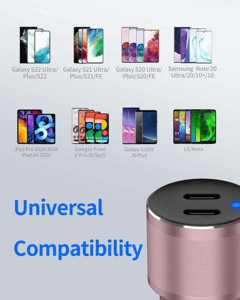 Dual USB C Car Charger, 60W PD (30W + 30W) Super Fast Charging Adapter Metal for iPhone 15 Pro Max, Samsung Galaxy S24 Ultra/S24 Plus/S24/S23/22+/...