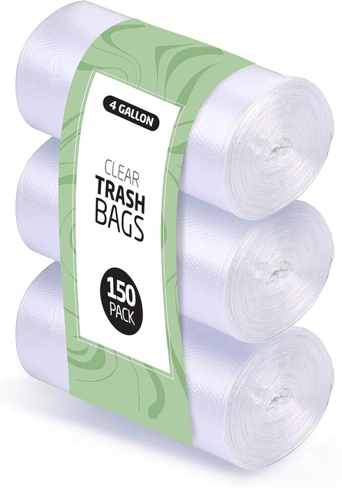 4 Gallon Trash Bags - 150 Small Mini Garbage Bags | 17" x 18" Clear Waste Basket Trash Bags | Bulk Plastic Bathroom Trash Can Liners...