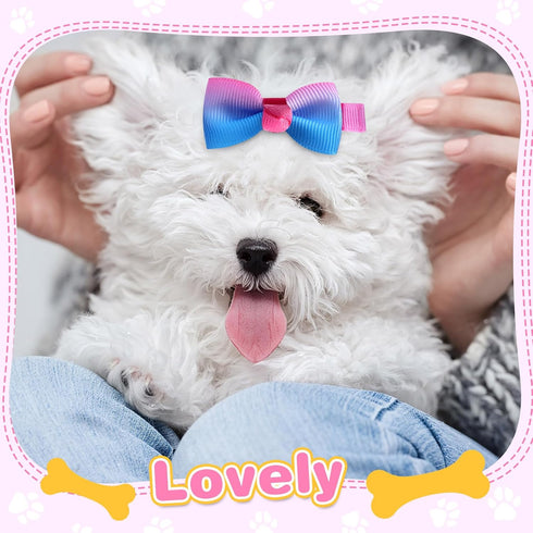 50 Pcs Dog Hair Bows with Clips Puppy Dog Small Bowknot Cute Handmade Small Dog Accessories Pet Grooming Products for Doggies Cat Rabbit Kitten, C...