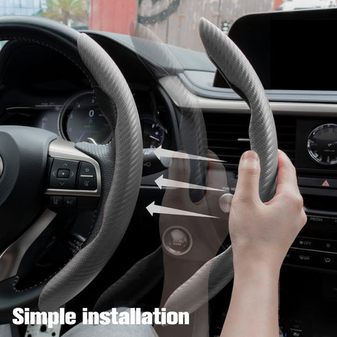 Amiss Car Carbon Fiber Anti-Skid Steering Wheel Cover, Segmented Protector, Butterfly Universal 99% Cover Interior Accessories (Grey)...