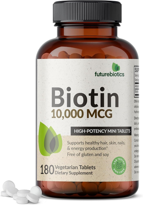 Futurebiotics Biotin 10,000 MCG High Potency Tablets Supports Healthy Hair, Skin & Nails & Energy Production, Non-GMO, 180 Vegetarian Tablets...