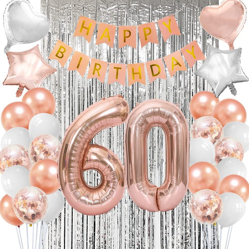 Happy 60th Birthday Decorations for Woman-Complete 60 Party Decor-Rose Gold 60th Birthday Balloons Kit for Women with 40" Giant 60 Number Balloon...