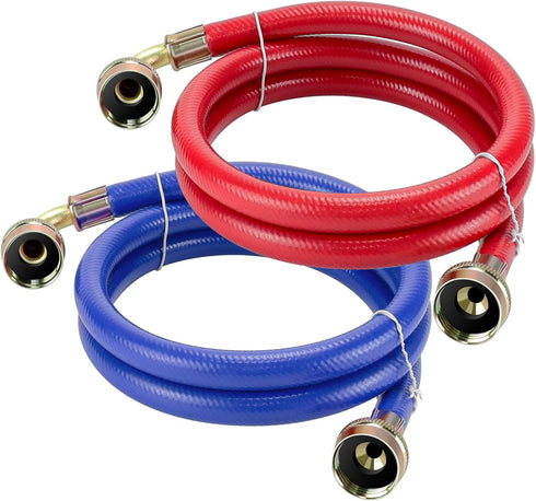 4 FT Rubber Washing Machine Hoses with 90 Degree Elbows by Fetechmate No-Lead Burst-proof Hot and Cold Water Supply Washer Hoses for Washing Machi...