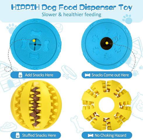 HIPPIH Dog Puzzle Toys 2 Pack, Interactive Dog Toys for Large Dogs & Small Dogs, Puppy Toys for Treat Dispensing, Durable Dog Balls for Teeth Clea...