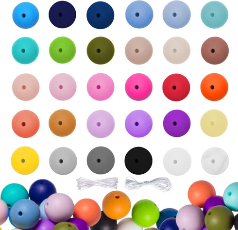 210Pcs Silicone Beads 12mm Silicone Beads for Keychain Making Bulk 30 Colors Loose Round Rubber Beads for Pens Necklace Bracelet Making Kit Jewelr...