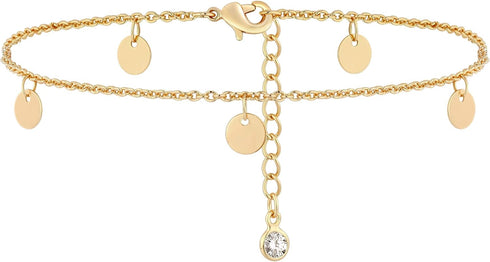 Tassel Disc Anklet,14K Gold Plated Boho Coin Cute Dainty Foot Chain Ankle Bracelet Chain Anklet for Women...