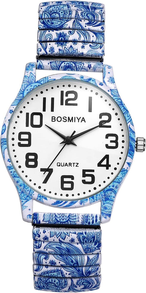 Avaner Elastic Strap Wristwatch, Big Number Analog Quartz Bracelet Watch, Printed Band Bangle Watch for Women...