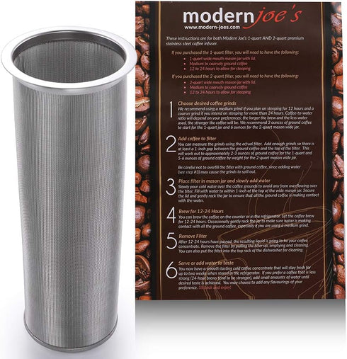 MODERNJOE'S Premium Infuser Cold Brew Coffee Maker for 2 Quart Wide Mouth Mason Jars. Cold Brew Coffee Filter. Iced Coffee and Tea. Heavy Duty Gau...
