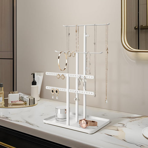 Jewelry Holder Organizer Stand - Adjustable Jewelry Tree 17.5" Height (Max), Jewlery Hanger for Necklaces, Bracelets, Earrings, Stainless, White...