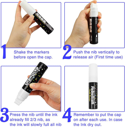 Windows Markers for Car, 5 Pack Washable Glass Pen, 15mm Jumbo White Paint Liquid Chalk Markers for Auto, Chalkboard, Blackboard, Bistro, Menus an...