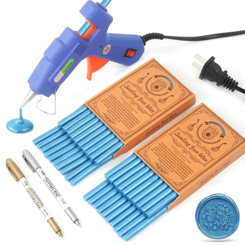 Wax Seal Kits, Wasole 40Pcs Gold Sealing Wax Sticks with Glue Gun + 2Pcs Wax Seal Pens for Wax Seal Stamp, Great for Wedding Invitations, Birthday...