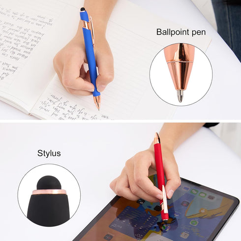 Ballpoint Pens, 12 Pcs Pens Fine Point Smooth Writing Pens, Stylus Pens with Screens Touch Stylus Tips, Black Ink 1.0 Mm Pens Gift Office Desk Acc...