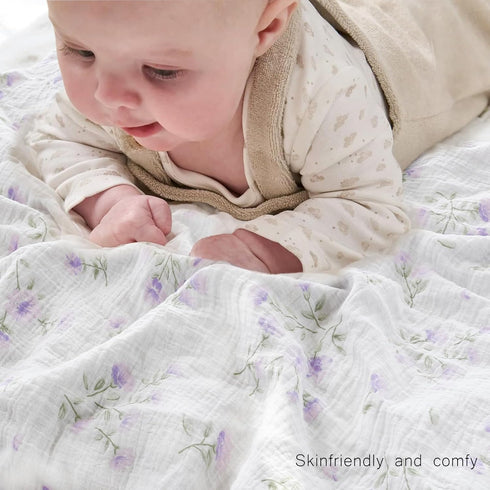 Baby Blankets for Unisex Boys Girls Super Soft Nursery Minky Blankets with Breathable Muslin Cotton Front and 3D Touch Dotted Fleece Backing, Flor...
