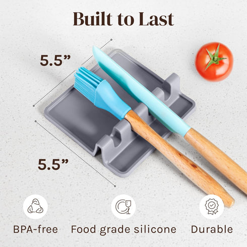 Silicone Spoon Rest for Stove Top with Drip Pad (2 Pack) - Heat Resistant BPA Free Utensil Rest & Kitchen Spoon Holder for Kitchen Counter - Grill...