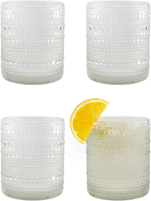 Darware Little Hobnail Drinking Glasses (6oz, 4pk, Clear); Old-Fashioned Beverage Glasses for Tabletop, and Bar Use, and Candle Jars...