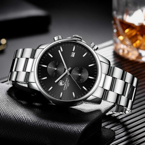 GOLDEN HOUR Fashion Business Mens Watches with Stainless Steel Waterproof Chronograph Quartz Watch for Men, Auto Date...