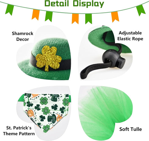 Vehomy 4Pcs Saint Patrick's Day Bearded Dragon Hats Tutu Skirt Outfit Lizard Bowler Hat with Shamrock Décor Small Pet St Patrick's Day Tutu Access...