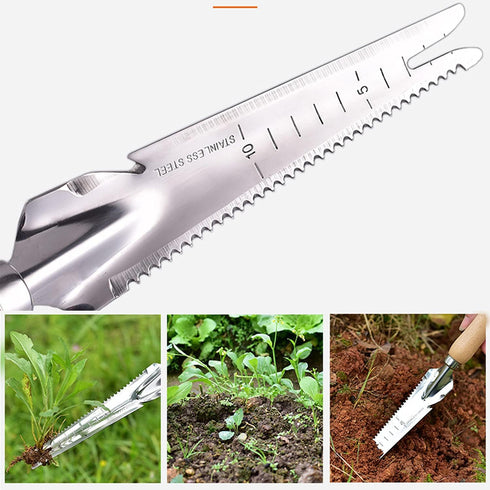 Hand Weeder Tool, Multi Use Garden Manual Weeding Tools with Wooden Handle Stainless Steel Head for Easy Weeder Removal, Transplanting, Pruning, D...