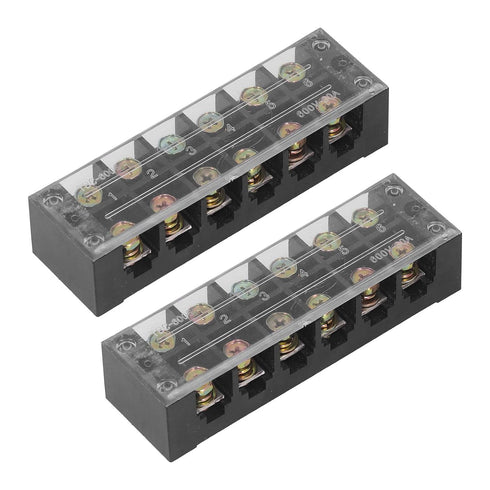 2pcs 60A 600V Terminal Strip, Dual Row Screw Clamp Wire Terminal Block with Clear Cover for Bridge Lighting, Connectors for Electrical Cables for ...