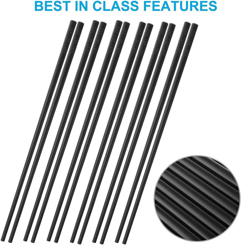 10 Pairs Fiberglass Chopsticks Family Set, ONEHERE Reusable Chinese, Japanese, Korean Chop sticks, Dishwasher Safe, Non-slip, for Sushi, Noodles, ...