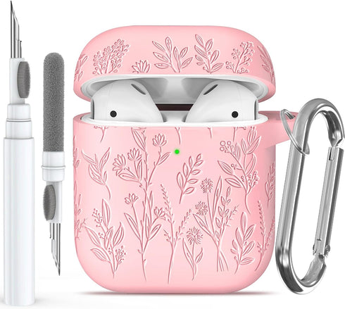 Flower Engraved Case for AirPods 2nd/1st Generation 2019, Soft Silicone AirPods Case Cover for AirPod 2/1 Gen Case Cover Charging Case with Clean ...