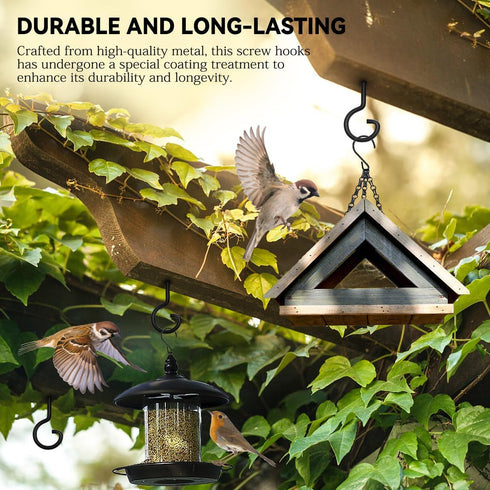 Screw in Hooks, 2 Pack 6 Inch Plant Hooks Outdoor Bird Feeder Hooks - Black Metal Ceiling Hooks for Hanging Plants,String Lights,Christmas Lights ...