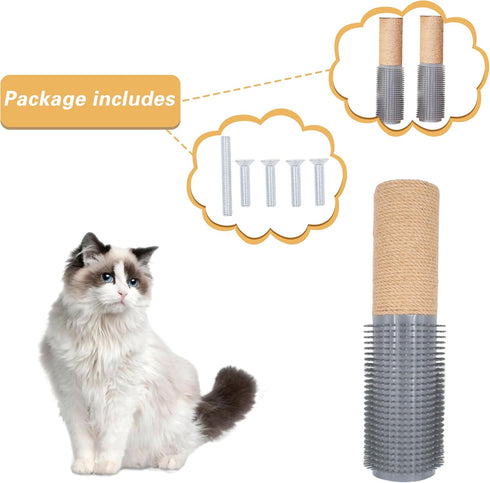 2 PCS Cat Scratching Post with Self Groomer Cat Brush, Jute Twine Vertical Scratcher Posts for Indoor Cats and Kittens, 11.8 Inches Cat Scratch Po...