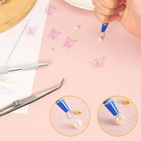 3pcs Jewelry Pickup Tools, Premium Aluminum Alloy Piercing Claw Tool with Stainless Steel Elbow Tweezers for Changing and Dissembling Jewelry Smal...