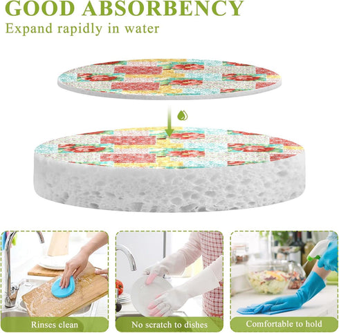 Kcldeci 3 Pack Kitchen Scrub Sponges Rose Plaid Tartan Kitchen Dish Sponge Non-Scratch Microfiber Sponge for Household Cleaning Dishes, Pots and P...