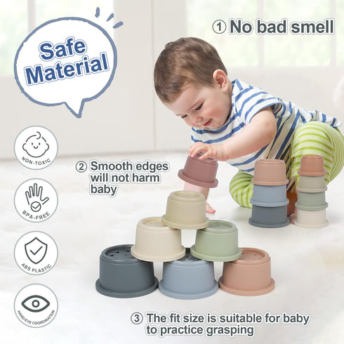 Stacking Cups Toy for Baby 6-12 Months, 8PCS Nesting Cups Set for Toddler 1-3, Kids Bathing and Counting Stackable Toy for Early Educational Learn...