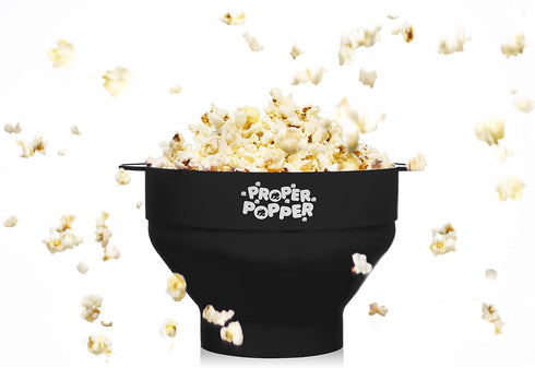 The Original Proper Popper Microwave Popcorn Popper, Silicone Popcorn Maker, Collapsible Bowl BPA Free & Dishwasher Safe - (Black)...