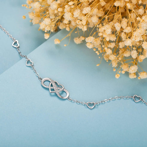 Billie Bijoux 925 Sterling Silver Anklet Bracelets for Women Infinity Heart Ankle Bracelet White Gold Plated Love Charm Adjustable Large Bracelet ...