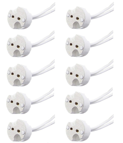 10 Pack Bioluz LED MR16 Socket, GU5.3 Socket, LED Halogen Lamp Ceramic Wire Connector Base Socket Adapter MR16 MR11 G4 GU5.3 Socket (Pack of 10)...