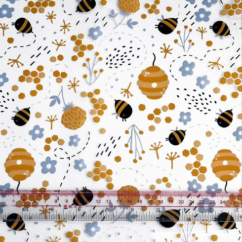| 12"×54" Hives Bees Honey TPU Vinyl Cute Style Waterproof Transparent Vinyl Fabric for Handbags, Wallets, Quilting...