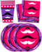 Pink Mustache Birthday Party Supplies Set Plates Napkins Cups Tableware Kit for 16...