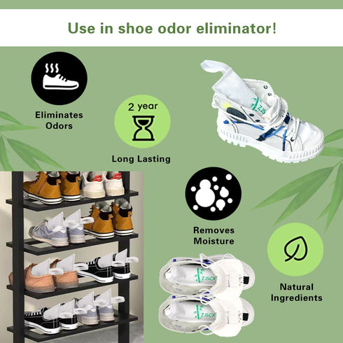 Charcoal Shoe Deodorizers- Eliminator Inserts for Work Boot, Sneakers, Gym Bags Smell Absorber with Box Opener (2 Packs)...