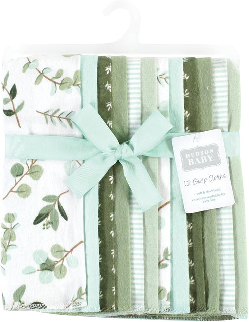 Hudson Baby Unisex Baby Cotton Flannel Burp Cloths Bundle, Eucalyptus, One Size...