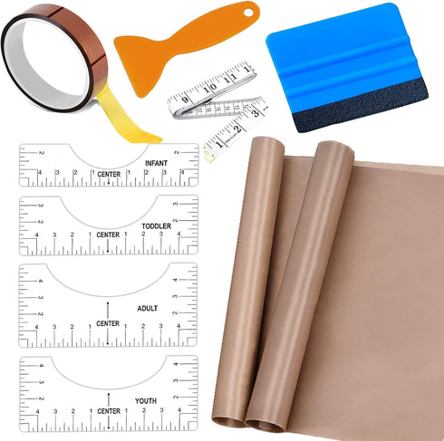 Teflon Sheet for Heat Press T Shirt Teflon Paper Heat Tape for Sublimation Heat Resistant Transfer Tape 1 Set T Shirt Alignment Ruler Guide to Cen...