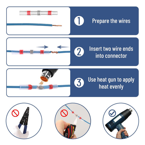Bates- Solder Seal Wire Connectors, 100 pcs, Solder Connectors with Heat Shrink Butt Connectors, Waterproof Solder Wire Connectors Heat Shrink Wir...