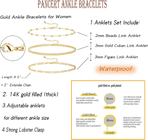 Gold Layered Cuba Figaro Chain Beads Anklets Dainty Gold Anklet for Women Teen Girls Cute Tiny Beads Ankle Bracelets Minimalist Summer Beach Foot ...