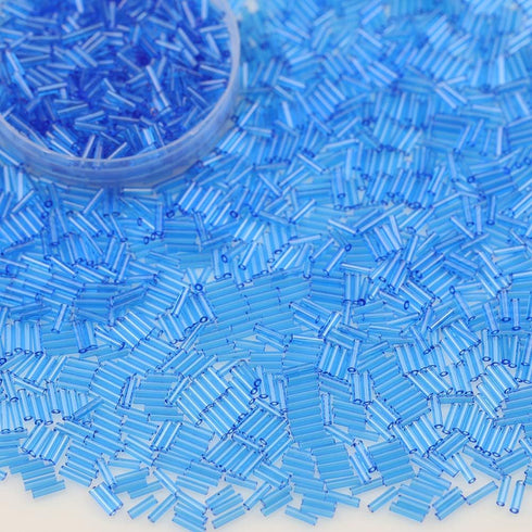 Bala&Fillic Glass Bugle Seed Beads About 3300pcs/100g in Box Size 6x2mm Blue Transparent Tube Glass Beads for Jewelry Making (Blue-Transparent)...