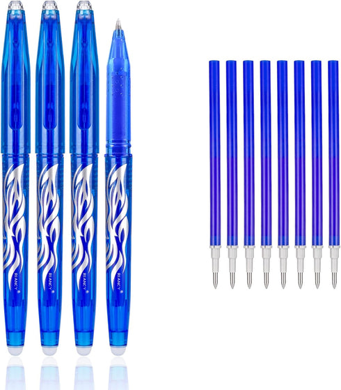 Erasable Gel Pens Blue Pen 0.7mm Fine Point, Pack of (4 Blue Pen+ 8 refills) Blue Ink Erasable Pens for smooth writing office pens back to school ...