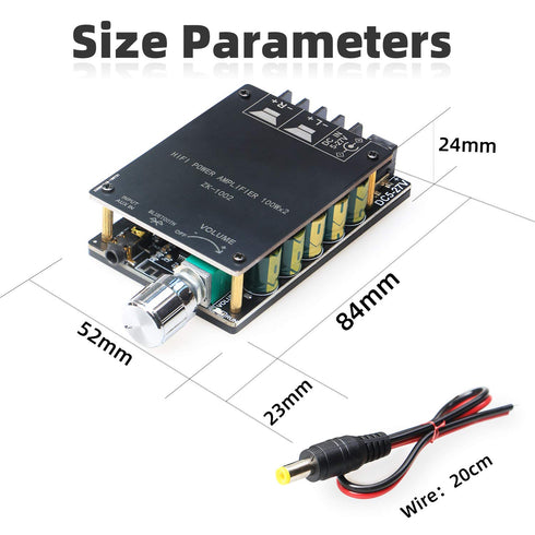 ZK-1002 Bluetooth Amplifier Board with TPA3116D2 Chip Bluetooth and AUX Input DC: 5-24V...
