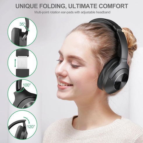 Active Noise Cancelling Headphones - Upgraded Deep Bass Wireless Over Ear Bluetooth Headphones, 80H Playtime Noise Canceling Headphones, Comfort f...