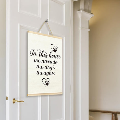 TAEDIN Dog Wall Art Poster Hanger Frame, Dog Signs Lovers Wood Wooden Canvas Artwork Print, In This House We Narrate the Dog's Thoughts Painting f...