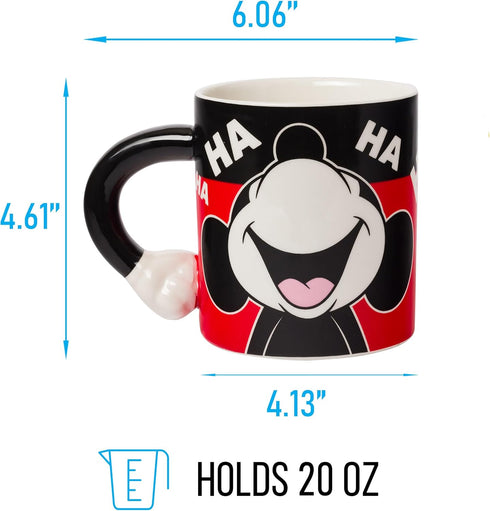 Silver Buffalo Disney Mickey Mouse Laughing Face 3D Sculpted Handle Ceramic Mug, 20 Ounces...