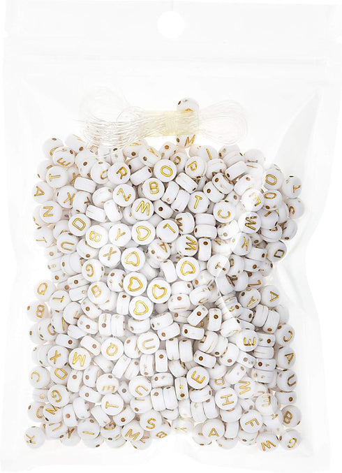 500 Pcs Acrylic Alphabet Letter Beads Gold On White Name Bracelets for Jewelry Making (goldonwhite) (goldonwhite)...