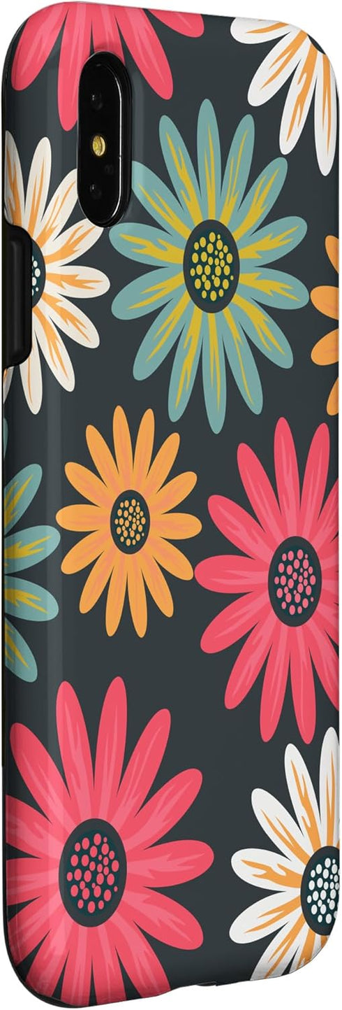 iPhone X/XS Floral Daisy Flowers Pink Green Orange Grey Pattern AEN021 Case...